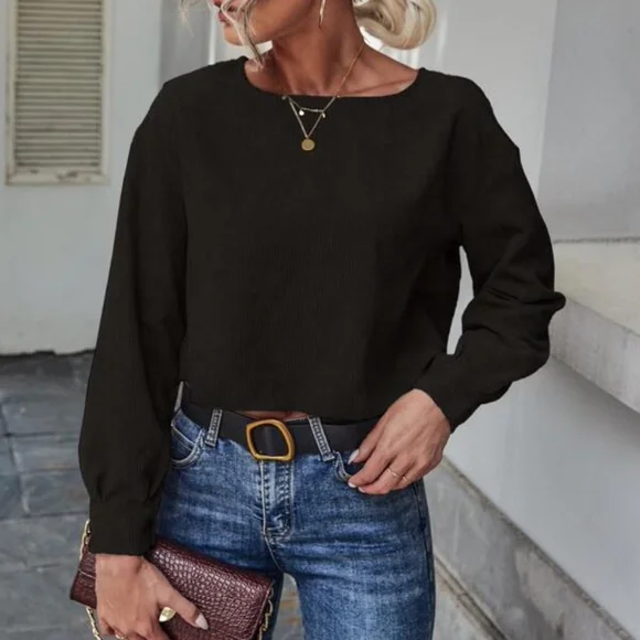 Classic Black Corduroy Cropped Top Minimalist y2k - Picture 1 of 14